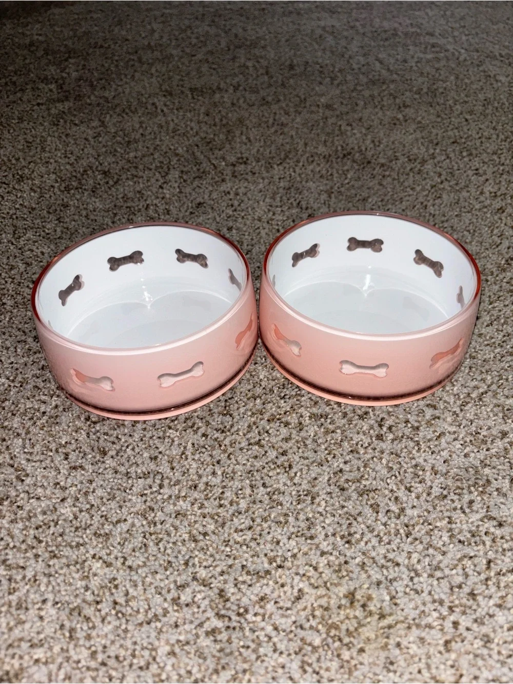 Pink Acrylic Plastic Dog Bowls with Bone Cutout Design